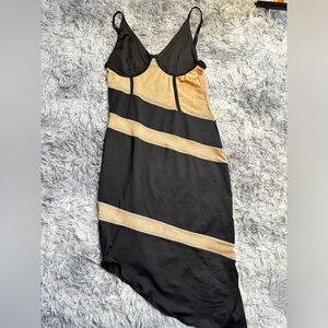 Spaghetti strap dress black with nude mesh